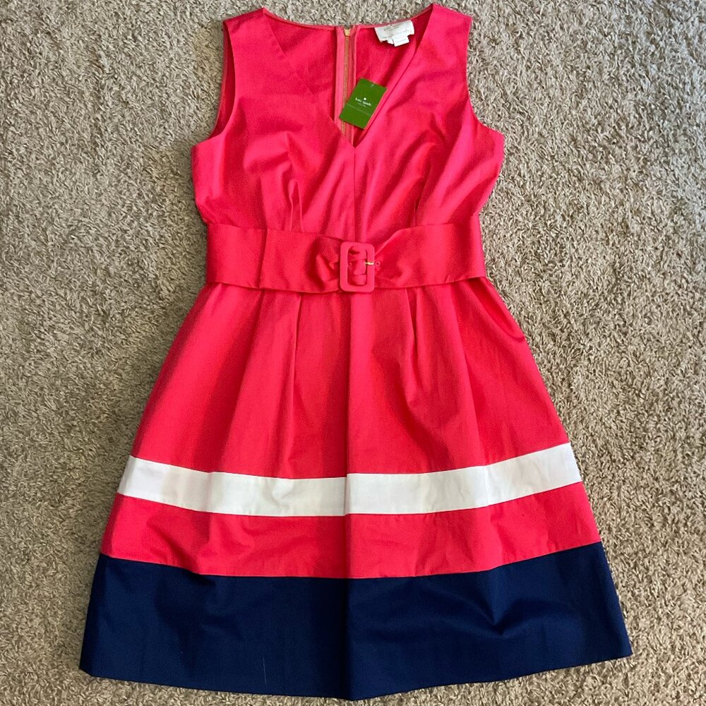 NWT Kate Spade ♠️ Sawyer Sleeveless V-Neck Pleated Fit & Flare Dress, Pink, 12 - Picture 4 of 14
